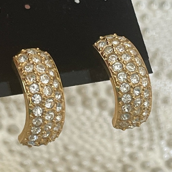 Vintage Roman Gold Tone And Crystal Earrings - Picture 6 of 14